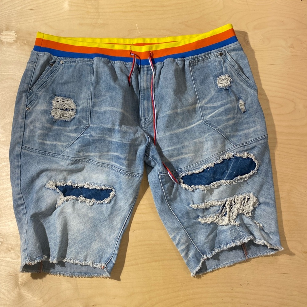 Born Fly Stylish Distressed Denim Shorts with Colorful Waistband 46 (OV)